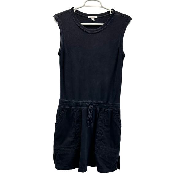 James Perse Sleeveless Black Dress Knit Denim Pockets Tie Waist Size 0 XS - Picture 1 of 12